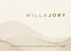 Willamette Valley un-oaked Chardonnay wine bottle with elegant label design.
